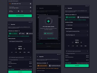 Checkout Flow App - UI/UX bank banking betting cash checkout credit card dark dark mode dashboard finance fintech football game game app gateway money payment pix sport