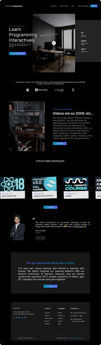 Codedamn re-designed landing page appdesign dailyui landingpage ui uiux visualdesign webdesign