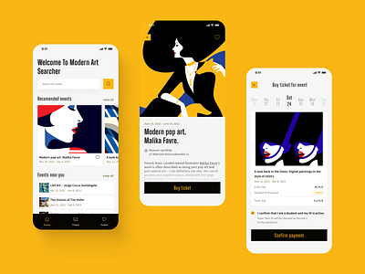 Modern Art Searcher - concept design app design art art deco art gallery design event event app flow gallery app ill illustration listing mobile mobile app museum searcher ui