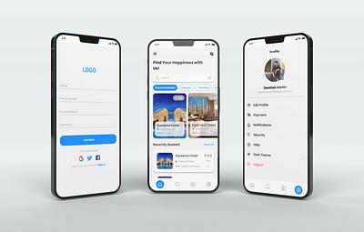 Hotel booking app app design beautiful home page booking app booking app screens design graphic design home home page home screen design hotel booking app profile profile screen sign up ui ui design ui ux