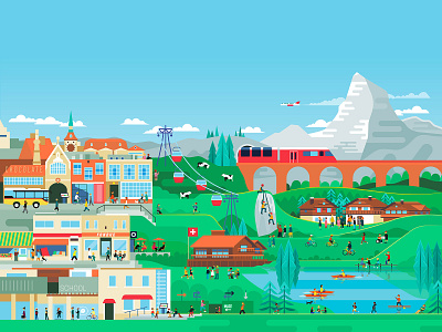 OTII : Swiss Landscape adobe illustrator alps city europe graphic illustration landscape lifestyle mountain outdoors swiss switzerland tourism travel vector