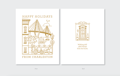 Happy Holidays from Charleston bridge carriage charleston christmas greeting card harbor holiday card illustration line art old building south town travel vector winter wreath