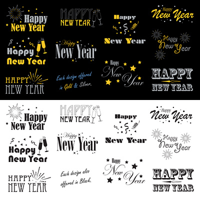 Happy New Year Graphics in Gold and Silver celebration clipart design digital art happy new year happy new year svg holiday illustration new year svg