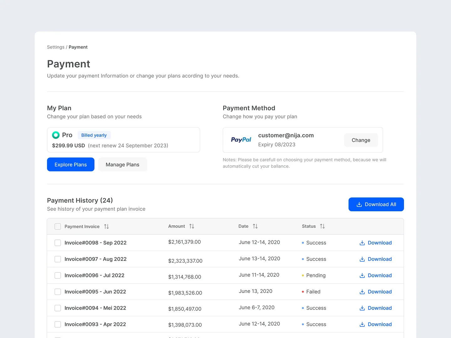 Comprehensive Payment History Page for Seamless Management