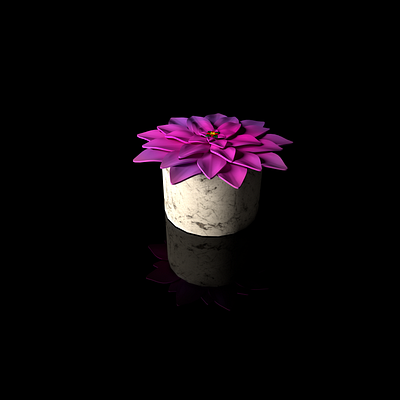 Violet flower with marble pot. 3d animation
