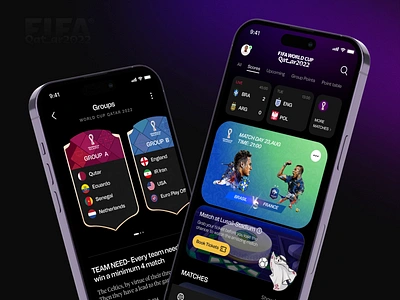 FIFA Worldcup 2022 Mobile App- Live Score app app design design design system fantasyfootball fantasysports fifa world cup 2022 football world cup 2022 interaction design ios14 live score mobile mobile app product design qatar qatar world cup 2022 soccer sports app ui visual design