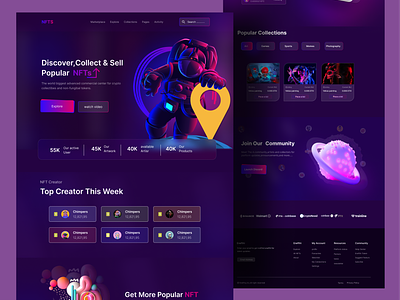 NFT Marketplace Website 3d 3d landing page 3d website design art artwork design graphic design header landing page marketplace nft nft design nfts studio ui uiux ux web website website dedign