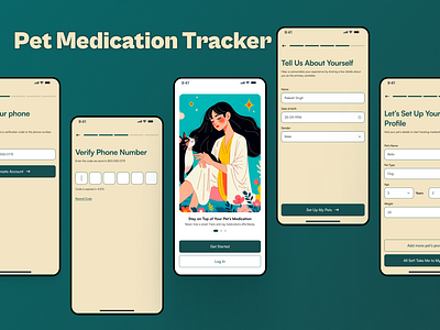 Pet Medication Tracker- Onboarding Screen app design design figma figma designs figma mobile app mobile app mobile app design on boarding screen onboarding onboarding flow onboarding process pet tracking app ui ui design ux design