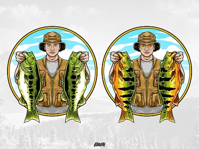 Fisherman Hand Drawing Illustration angler bait design fish fisherman fishing handdrawing hunting illustration large mouthbass nature outdoor peacock bass rule trout vector vintage wild