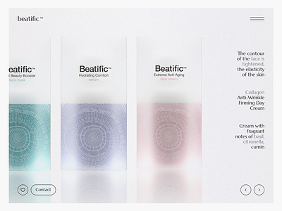 BEATIFIC — CORPORATE SITE FOR PREMIUM COSMETICS BRAND | BEAUTY app beauty brutalism corporate cosmetics design figma flat glass grey landing light ui minimal minimalism parfum swiss ui ux webdesign website