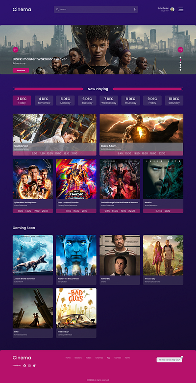 Cinema design landing page ui ux web