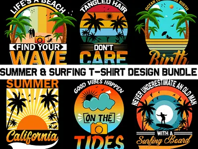 Summer And Surfing T-shirt Design Bundle artist beach beach lover custom tee design graphic design illustration new tee summer surfing t shirt design surfing tshirt svg bundle t shirt bundle t shirt design tee tshirt design typography tee ui vintage