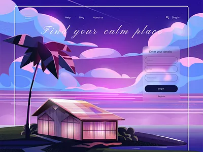 Calm app branding calm contour illustration design house illustration pink sky ui vector
