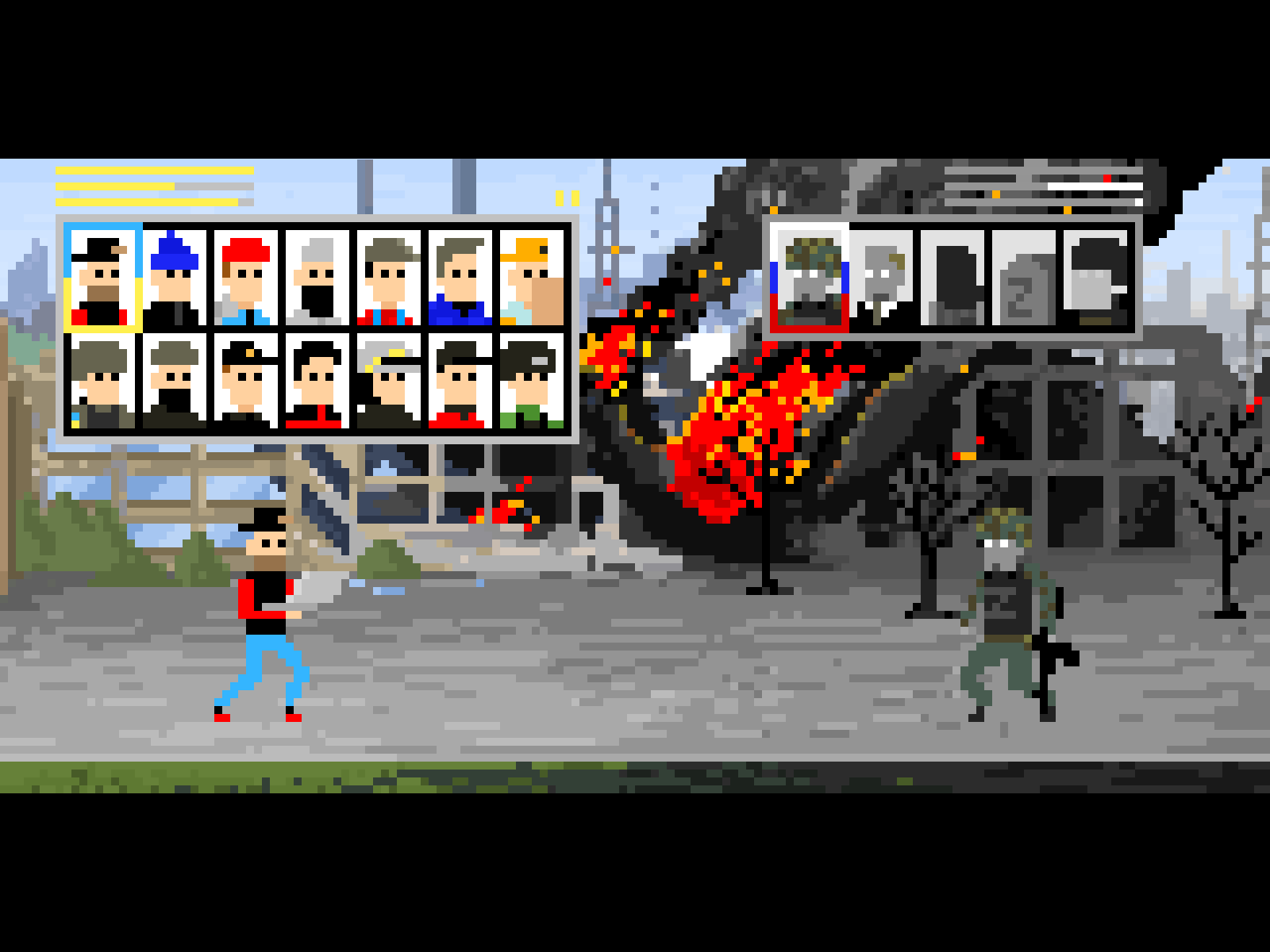 Heroes 8bit animation art cartoon character concept design digital fight fire game hero illustration minimal oldschool oldstyle people pixelart play