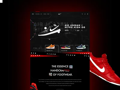 Nike Shoes Website - UI Design Concept black blacktheme branding design ecommercewebsite figma figmabasic figmatutorial landingscreen nike productdesign red redesign shoes shoeswebsite sneakers takhleeqeaks ui uiuxdesign websitedesign