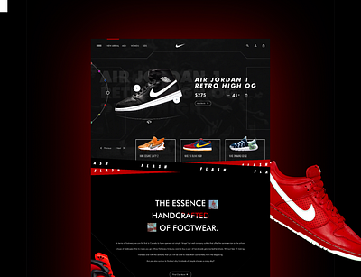 Nike Shoes Website - UI Design Concept black blacktheme branding design ecommercewebsite figma figmabasic figmatutorial landingscreen nike productdesign red redesign shoes shoeswebsite sneakers takhleeqeaks ui uiuxdesign websitedesign