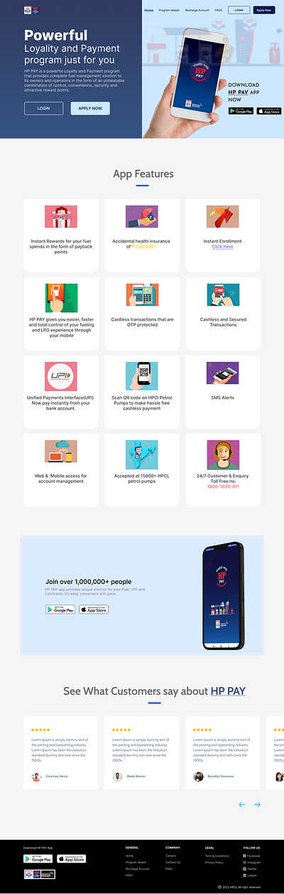 'HP PAY APP' LANDING PAGE REDESIGN app app landing page figma landing page landing page redesign ui visual design