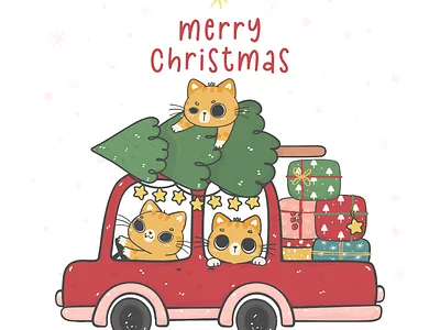 Catmas cart cat catmas character design christmas doodle drawing flat vector funny cat illustration vector