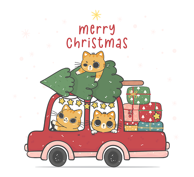 Catmas cart cat catmas character design christmas doodle drawing flat vector funny cat illustration vector