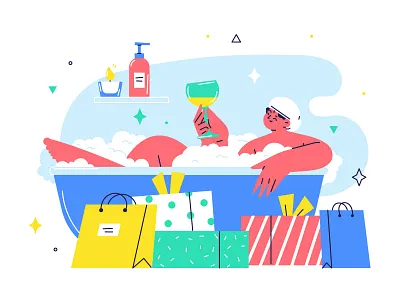 Shopping bath bathroom box characters design flat foam gift girl holiday illustration shopping vector