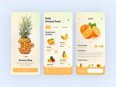 Grocery Shop Mobile App app design app ui design clean ui delivery app e commerce food delivery food order grocery app landing page logo mobile app modern design online order popular design product design shahinurstk02 shopping trendy design uiux design unique design