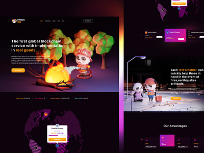 Crypto Token Panda 911 Promo Landing Page 3d 3dmodeling animal blender character characterdesign crypto dark landing fire home landing logo panda promo token