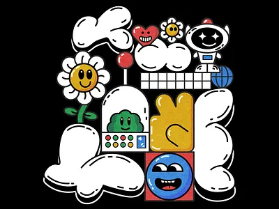 Dark Cloud-N72XZP5 black blue color flower fun green happy illustration red robot vector yellow