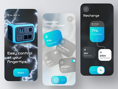 Portable Power Stantion Controller App app battery charge concept dark design ios light minimal mobile portable power stantion power ui ux