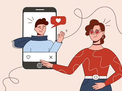 Girl and boy chatting on the app app create crush dating design draw email flat flat art girl graphic design guy illustration modern illustration people relationship ui vector vector art