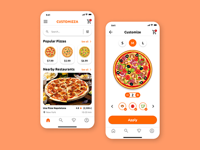 Customizza - Pizza App UI Design app design calarts clean design figma food graphic design mobile app mobile design mobile ui pizza product design ui ui design ui ux user experience user interface ux ux design web design