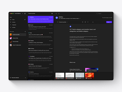 Mail App Design For macOS | Dark Mode application black dark mode dark theme desktop macos mail mail app minimal modern purple