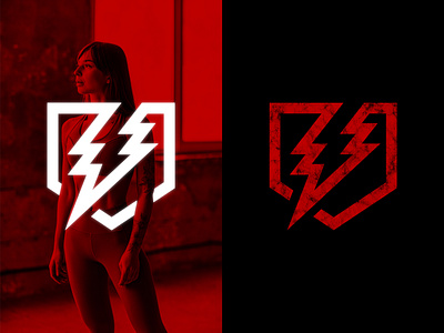 Gym Mark badge branding design gym lightning logo logos minimal minimalist shield strength strong thunder vector woman women work out workout