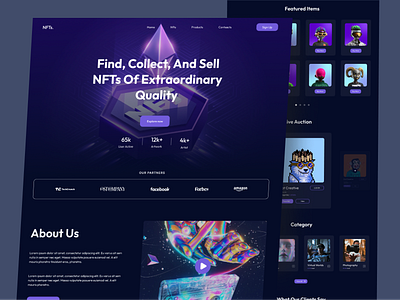 Nft landing page crypto interface landing page marketplace nft web 3 webdesign website