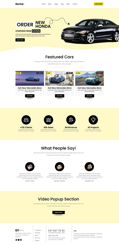 Landing Page For Rental Cars Business app design attratctive and unique business landing page business website clean landing page figma first page design icon design landing page design landing page ui landing page using figma photoshop ui ui ux user experiance user interface web designing web page design website landing page