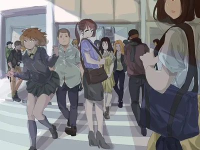crowd anime art character concept concept art crowd cute girl design design character drawing illustration