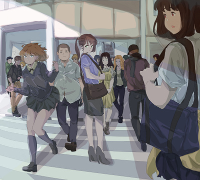 crowd anime art character concept concept art crowd cute girl design design character drawing illustration