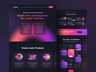 Onez Website - Crypto Landing Page bitcoin blockchain bright cards crypto crypto landing cryptocurrency dark website design exchange finance gradient hero header landing landing page ui design ux design wallet website