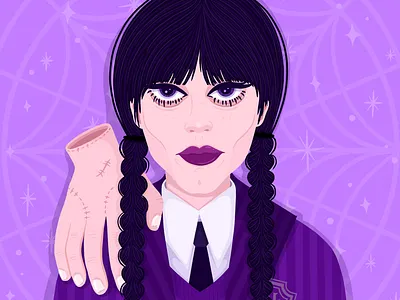 Wednesday Addams 🖤🕸 adams family addams family character creepy emo fan art flat design goth gothic illustration movie netflix pop culture portrait thing tv series vector wednesday wednesday adams wednesday addams