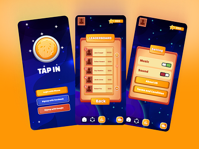 Tap In – Gamified UI Design game app game leaderboard game setting game ui game ui ux gamification mobile game mobile game app tap game tap in game