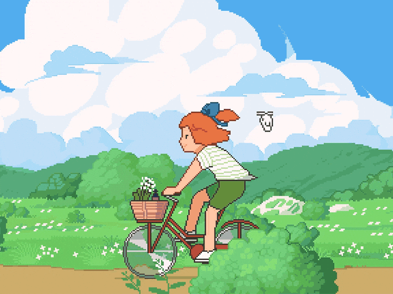 Summer day at Grandma 8bit animation character ghibli illustration pixelart retro