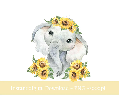 Baby Elephant Sunflower Floral Crown PNG 3d animation app branding design graphic design illustration logo ui vector