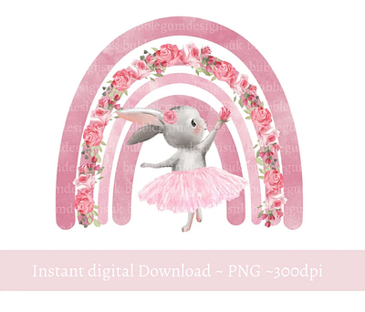 Ballerina Bunny Pink Floral Rainbow PNG 3d animation app branding design graphic design illustration logo ui vector