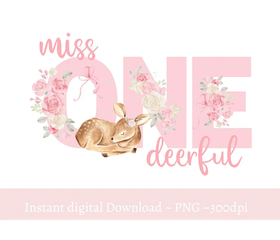 Miss Onedeerful Baby Deer Pink Roses PNG 3d animation app branding design graphic design illustration logo ui vector