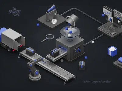 Network - Drag and Drop Composer 3d blender builder composer factory generator illustration isometric network render scene showcase