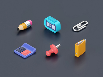 3d office stuff: vol 1 3d blender calculator cozy cycles folder funny icons isometric office paper pen pin site staple stuff unique watch web