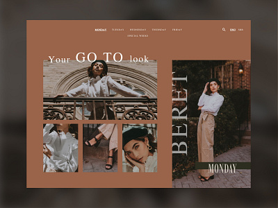 Fashion | Monday look beret branding design elegant look fashion fashion design fashion layout fashion ui graphic design inspiration design layout layout design look typography ui