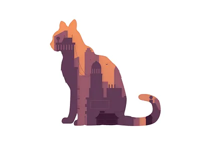 Cat illustration animal buildings cat character city dark design environment flat graphic design habitat illustration kitty logo night pattern vector violet