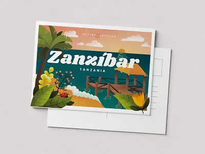 Postcard design from Zanzibar africa beach design gift holiday illustration postcard print tanzania template travel wedding zanzibar