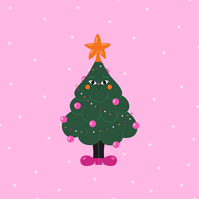 Christmas Tree (rounded branches) with a decorations 2d art cartoon character christmas christmas tree cute design digital design flat graphic design greeting card happy holidays illustration joy merry new year vector visual design