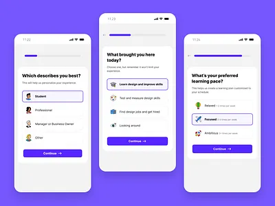 Uxcel App: Onboarding education graphic design onboarding onboarding flow online education product design ui ux uxcel web app web application web application design web design